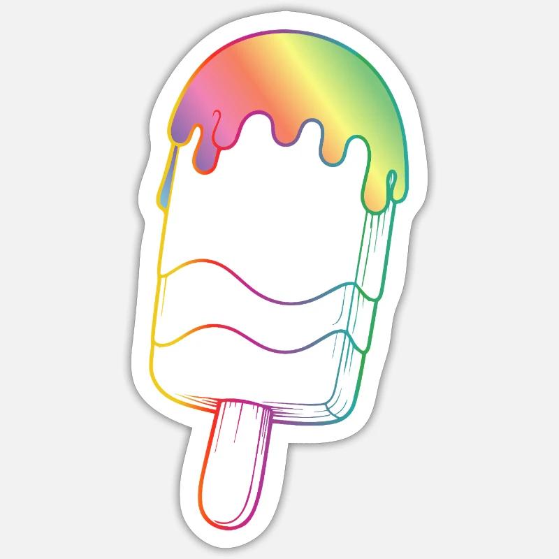 Contour de glace arc-en-ciel style néon - Sticker taille S (10 x 10 cm) - blanc mat