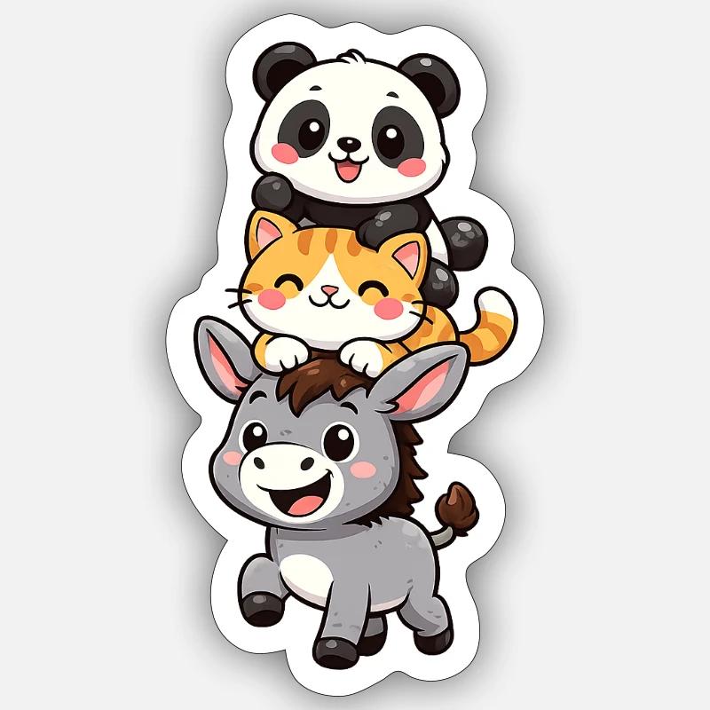 Panda, Chat, Âne - Sticker taille S (10 x 10 cm) - blanc mat