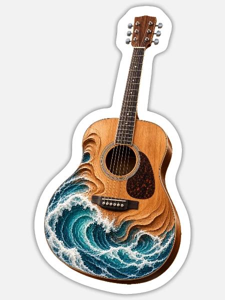 Ocean Wave Gitarre - Sticker Größe S (10 x 10 cm) - Mattweiß