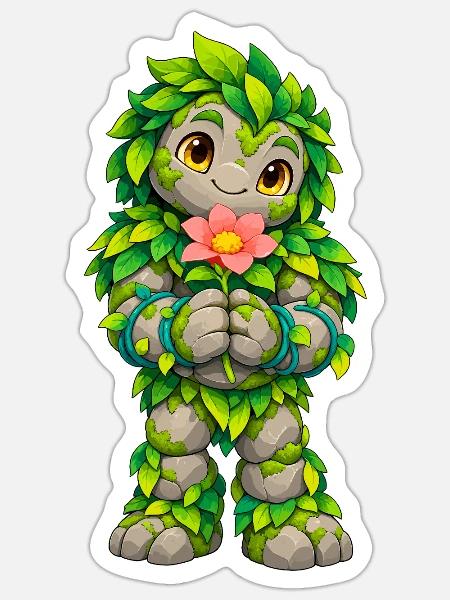 Moosgolem mit Blütenherz - Sticker Größe S (10 x 10 cm) - Mattweiß