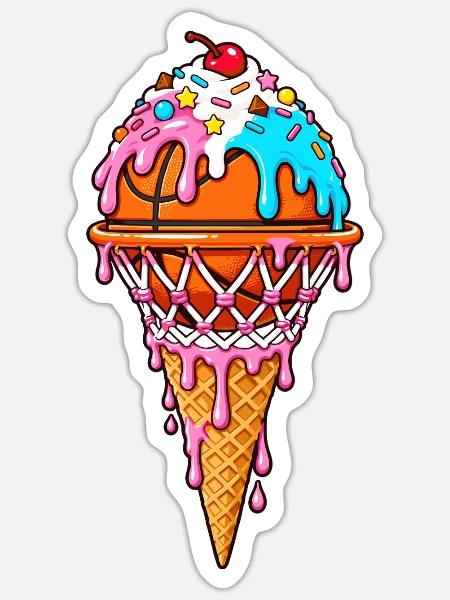 Basketball Basketballer Eiscreme - Sticker Größe S (10 x 10 cm) - Mattweiß