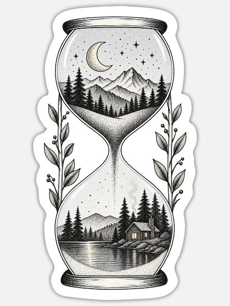 Mondnacht Sanduhrlandschaft - Sticker Größe S (10 x 10 cm) - Mattweiß