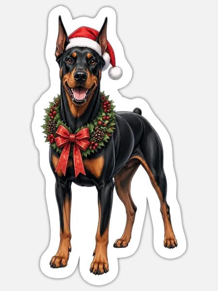 Dobermann Hund an Weihnachten - Sticker Größe S (10 x 10 cm) - Mattweiß