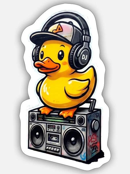 DJ-Ente mit Kopfhörern - Sticker Größe S (10 x 10 cm) - Mattweiß