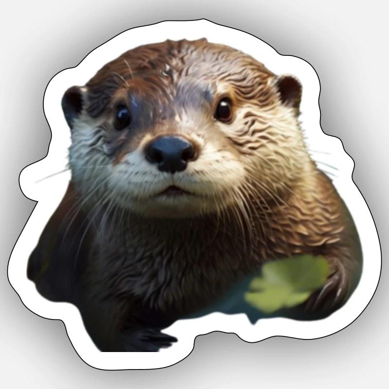Cute otter with leaf Sticker size S (10 x 10 cm)