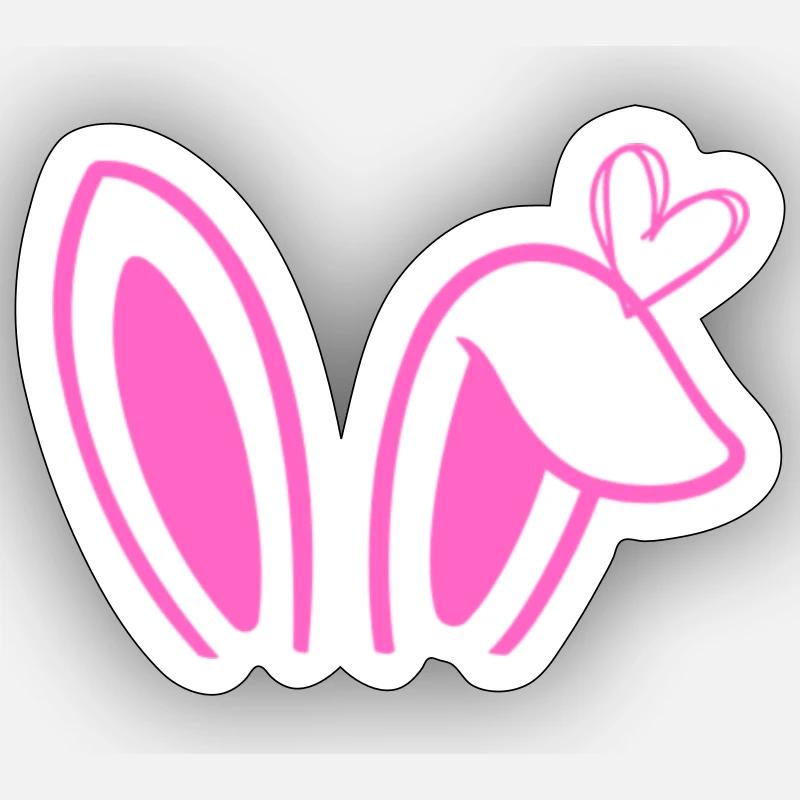 Hasenohren mit Herzchen - Sticker Größe S (10 x 10 cm) - Mattweiß