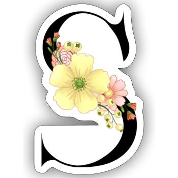 Elegant letter 'S' with flowers - Sticker size S (10 x 10 cm) - white matte - Front