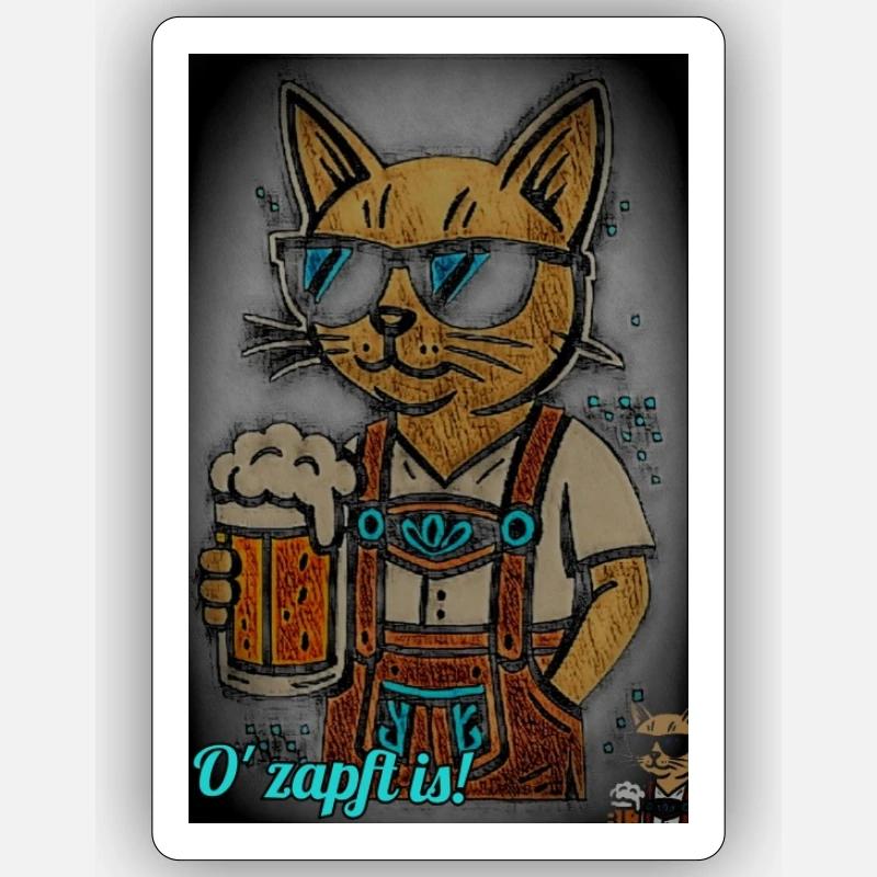 Oktober-fest Katzenbier - Sticker Größe S (10 x 10 cm) - Mattweiß