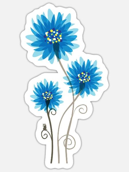 Schöne Blaue Blumen - Frühling - Sommer - Natur - Sticker Größe S (10 x 10 cm) - Mattweiß