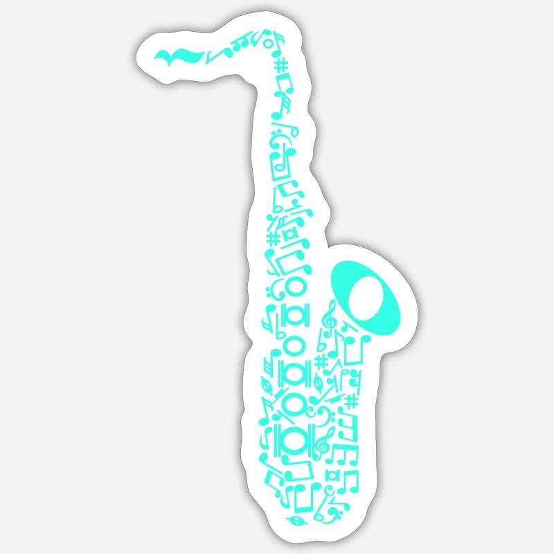 Saxophone saxophone composé de notes cadeaux Sticker taille S (10 x 10 cm)