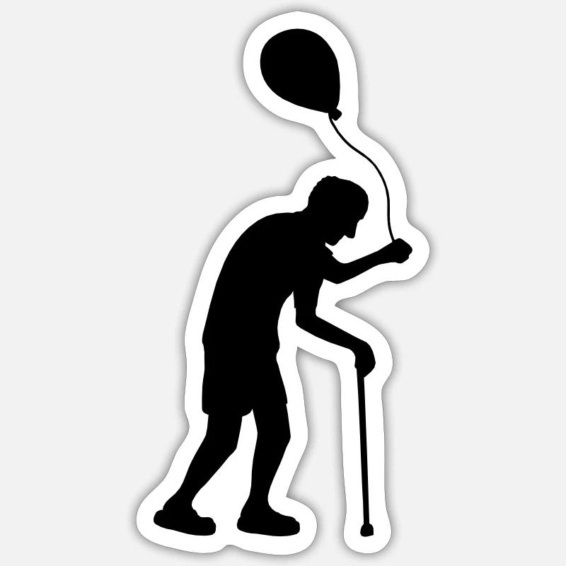 Ballon et grand-père - Sticker taille S (10 x 10 cm) - blanc mat