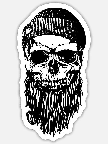 Hipster Totenkopf Matrose Bart Pfeife - Sticker Größe S (10 x 10 cm) - Mattweiß