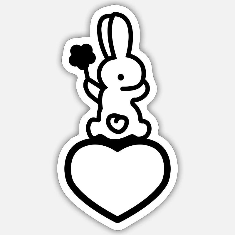 Rabbit with heart and flower - line - Sticker size S (10 x 10 cm) - white matte
