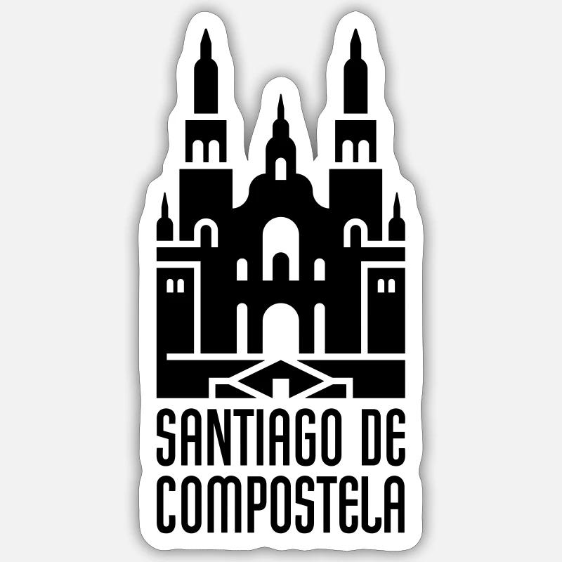 Cathédrale de Saint-Jacques de Compostelle | Chemin de Saint-Jacques - Sticker taille S (10 x 10 cm) - blanc mat