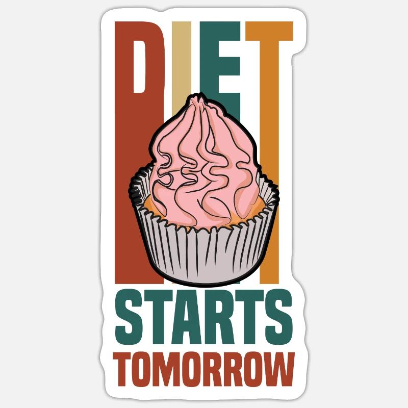 le régime commence demain (cupcake) - Sticker taille S (10 x 10 cm) - blanc mat