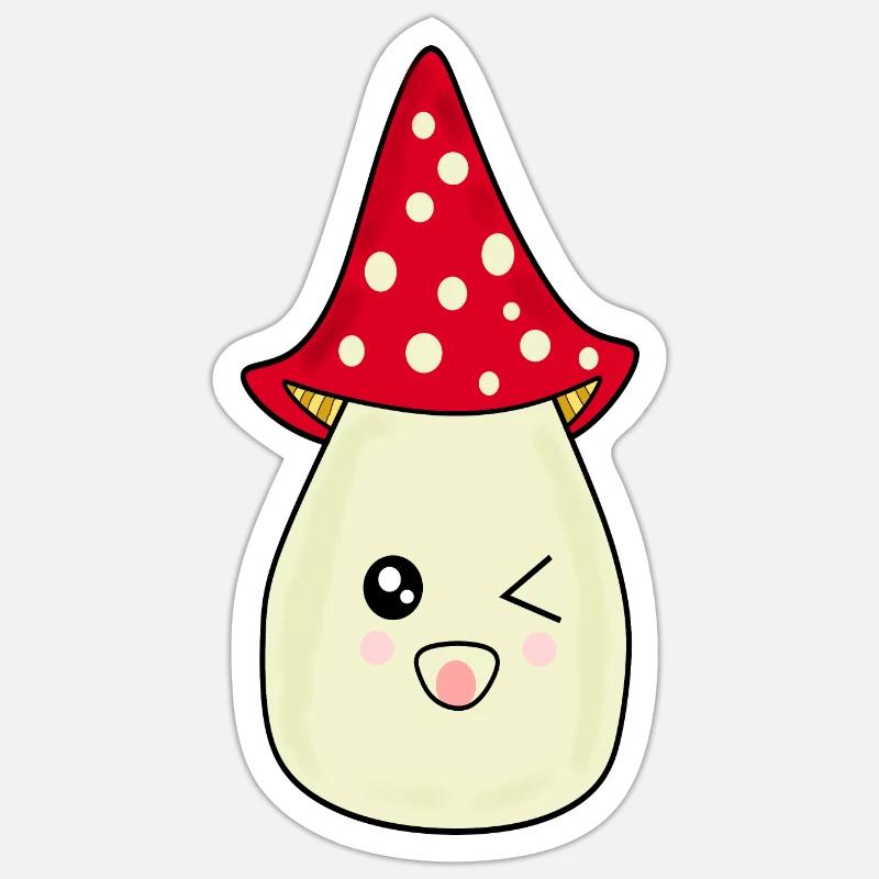 Kawaii champignon Toadstool mignon rouge avec visage Sticker taille S (10 x 10 cm)