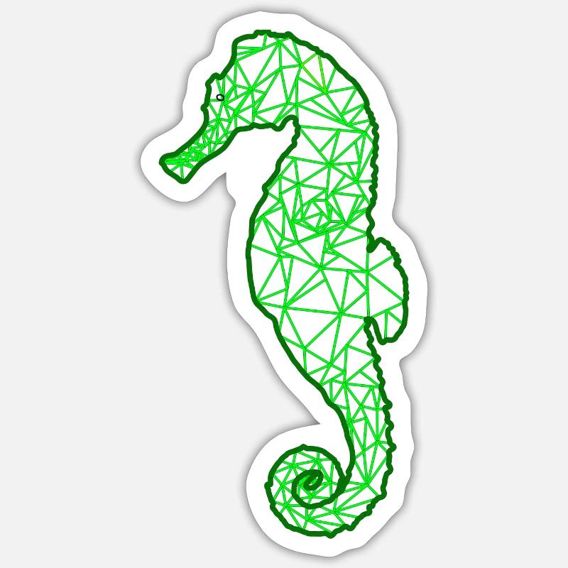 Hippocampe Modern vert - Sticker taille S (10 x 10 cm) - blanc mat