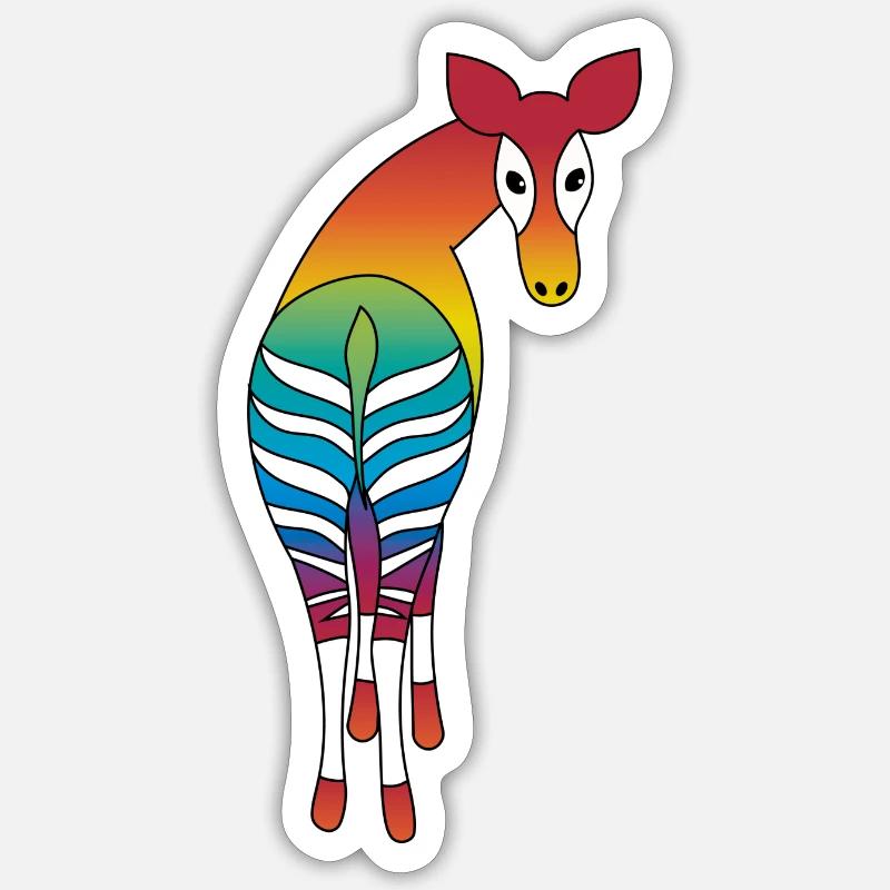 Okapi arc-en-ciel - Sticker taille S (10 x 10 cm) - blanc mat