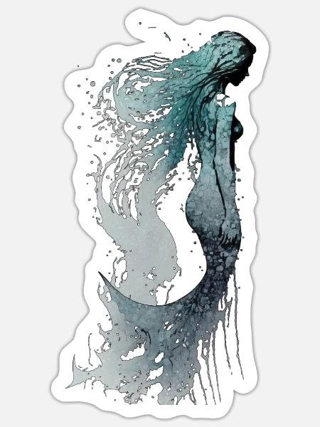 Mystische Meerjungfrau Aquarell - Sticker Größe S (10 x 10 cm) - Mattweiß