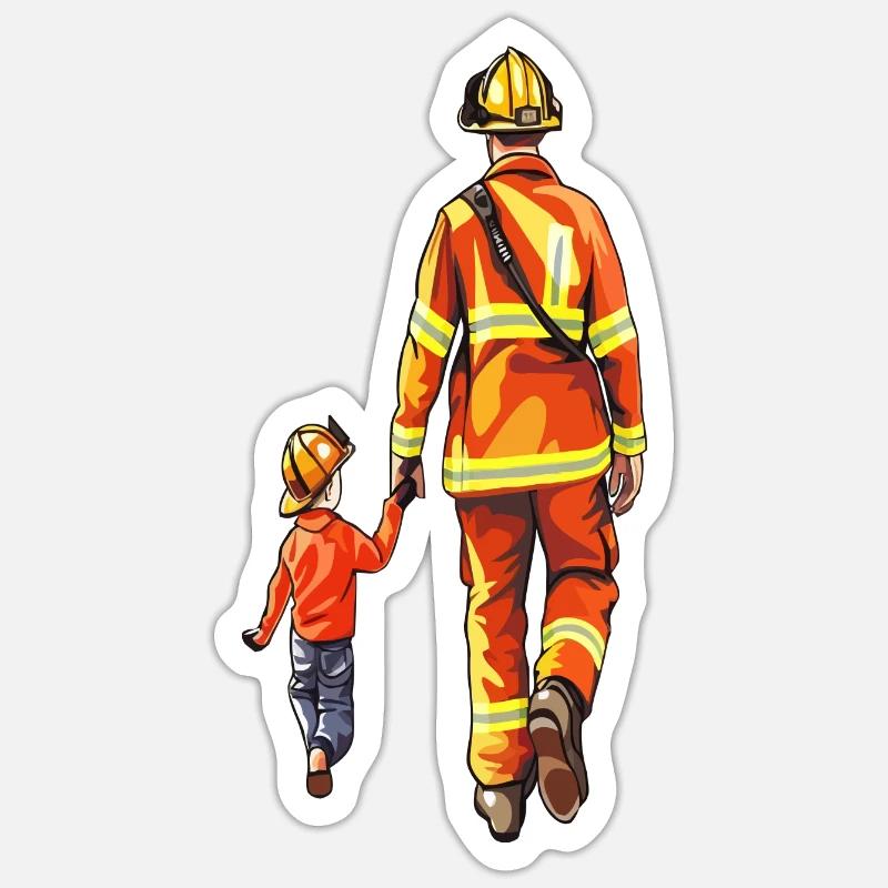 Pompier Père Héros - Sticker taille S (10 x 10 cm) - blanc mat