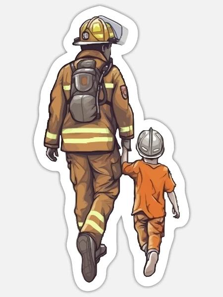 Papa Held Feuerwehrmann Feuerwehr Mutig - Sticker Größe S (10 x 10 cm) - Mattweiß