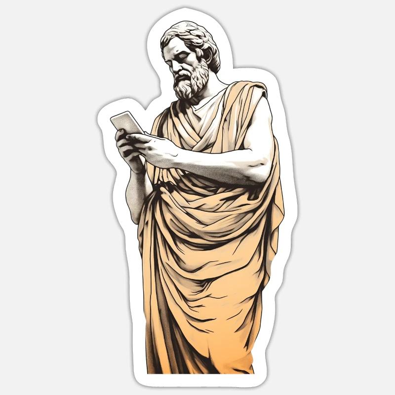 Philosophe grec avec smartphone - Sticker taille S (10 x 10 cm) - blanc mat