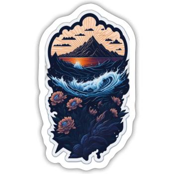 Beautiful flowers, sunset mountains and clouds - Sticker Größe S (10 x 10 cm) - Mattweiß - Vorne