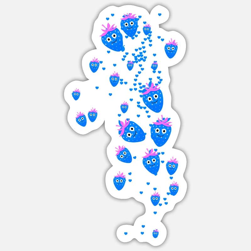 erdbeeren,erdbeere,muster,herzen, blau - Sticker Größe S (10 x 10 cm) - Mattweiß