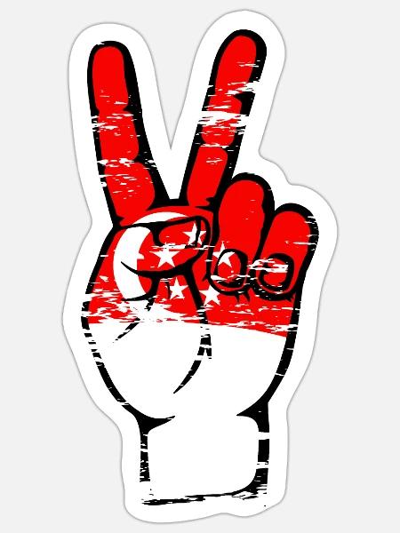 Singapur Flagge Frieden Victory Symbol used - Sticker Größe S (10 x 10 cm) - Mattweiß