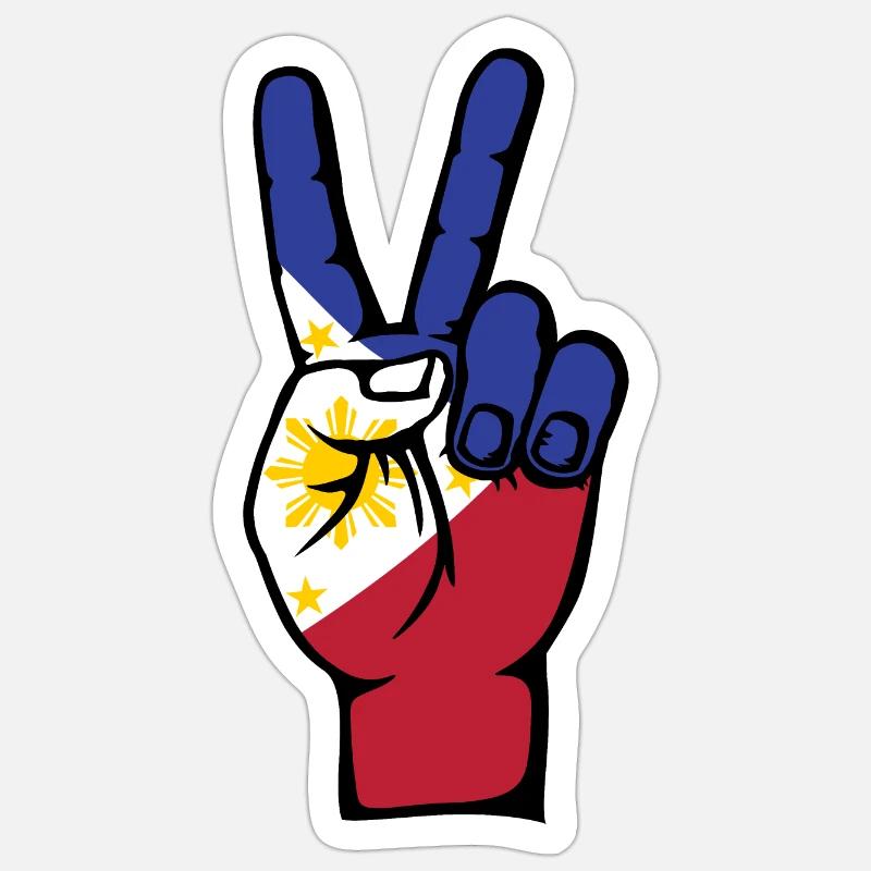 Philippines Drapeau Paix Victoire Symbole - Sticker taille S (10 x 10 cm) - blanc mat