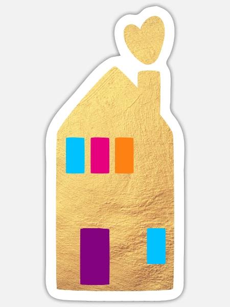 Haus Gold Fenster Herzen Home Zuhause Hygge - Sticker Größe S (10 x 10 cm) - Mattweiß