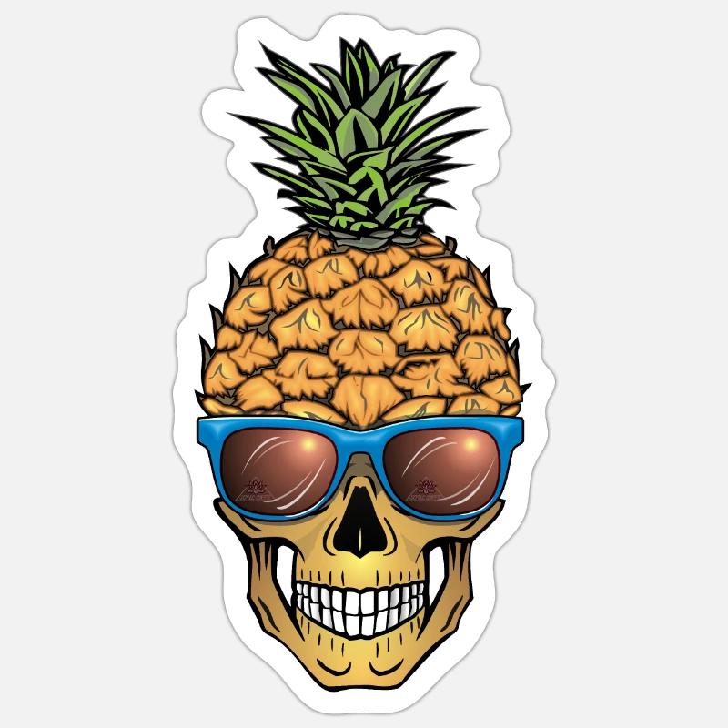 Ananas-Schädel - Sticker Größe S (10 x 10 cm) - Mattweiß