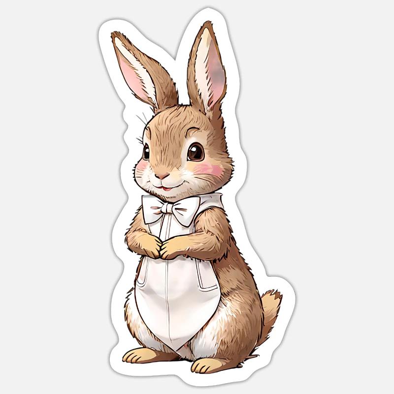 Mignon Lapin Marron 8 - Sticker taille S (10 x 10 cm) - blanc mat