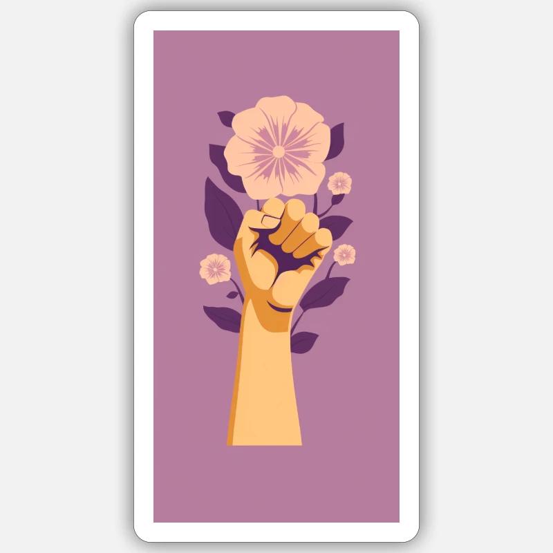Feministische Faust mit lila Blume. - Sticker Größe S (10 x 10 cm) - Mattweiß