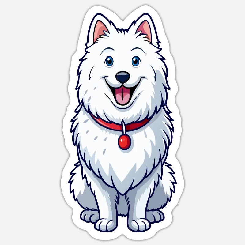 Joyeux Samoyède souriant - Sticker taille S (10 x 10 cm) - blanc mat