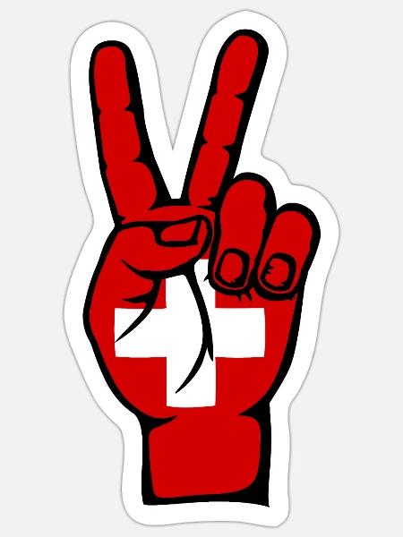 Schweiz Flagge Frieden Victory Symbol - Sticker Größe S (10 x 10 cm) - Mattweiß