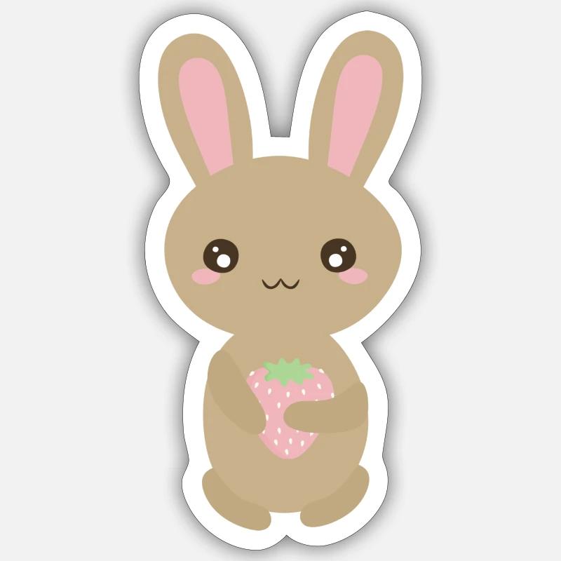 Hase mit Erdbeere - Sticker Größe S (10 x 10 cm) - Mattweiß
