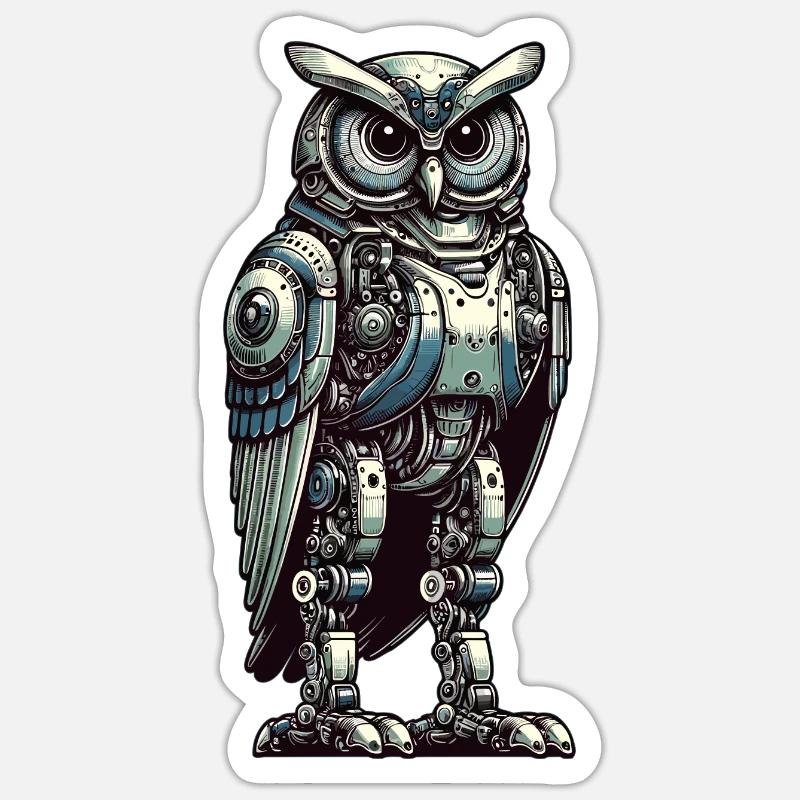 Eule Roboter, Roboter-Eule - Sticker Größe S (10 x 10 cm) - Mattweiß