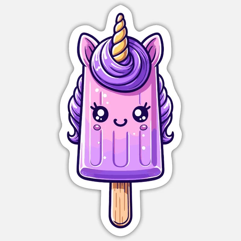 Ein Eis am Stil in Form eines lila Einhorns Sticker Größe S (10 x 10 cm)