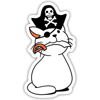 Cute Pirate Cat Buccaneer Eye Patch Hat Saber - Sticker size S (10 x 10 cm) - white matte - Front