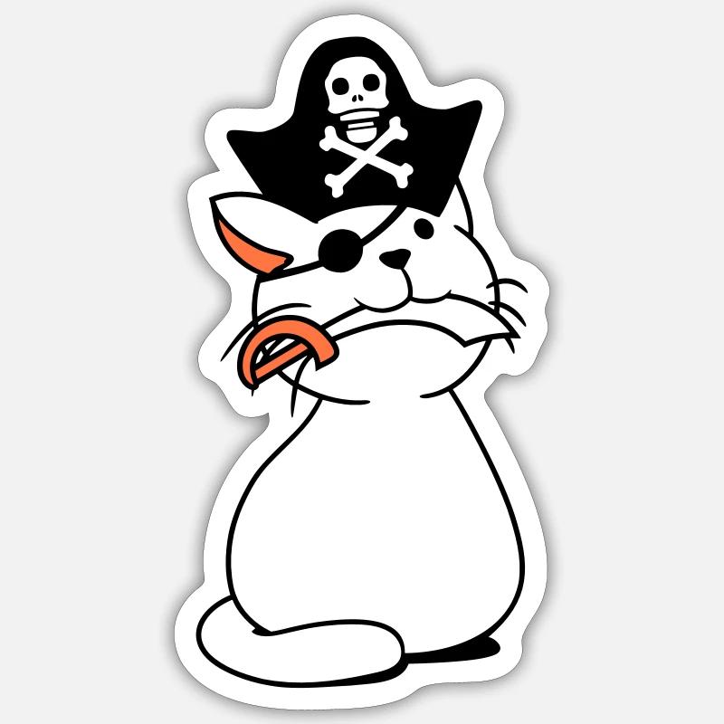 Cute Pirate Cat Buccaneer Eye Patch Hat Saber Sticker size S (10 x 10 cm)