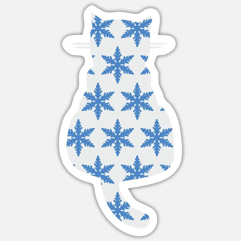Katze mit Schneeflocken - Sticker Größe S (10 x 10 cm) - Mattweiß