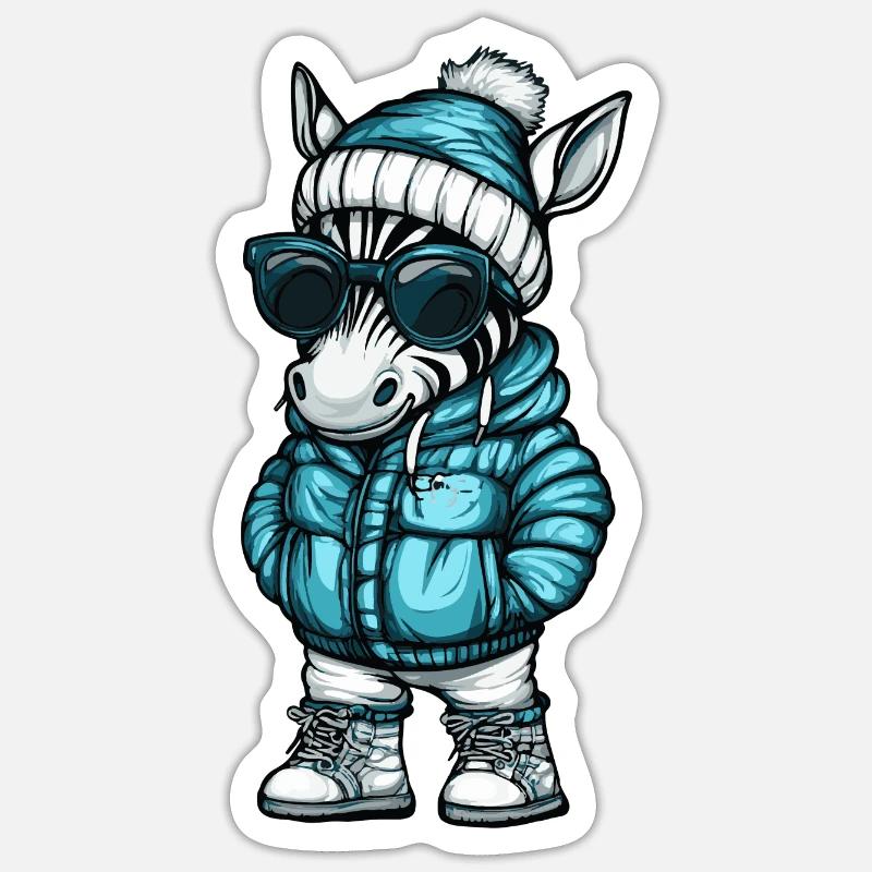 Zebra Winter Comic Sticker Größe S (10 x 10 cm)