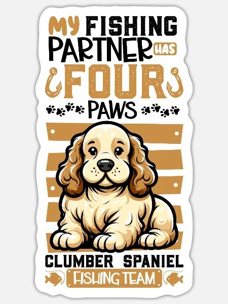 Angeln und Clumber Spaniel - Sticker Größe S (10 x 10 cm) - Mattweiß