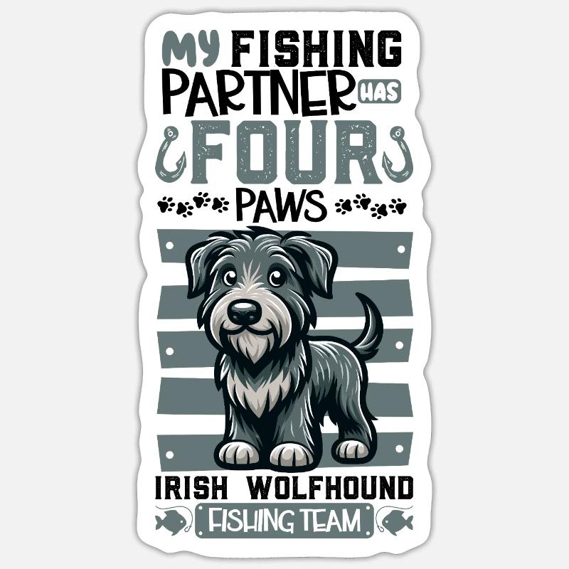Pêche et Irish Wolfhound - Sticker taille S (10 x 10 cm) - blanc mat