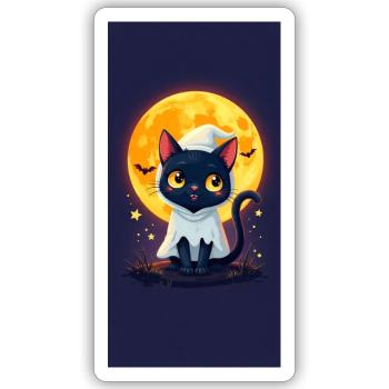 Moonlight Cat in Ghost Cloak - Sticker size S (10 x 10 cm) - white matte - Front