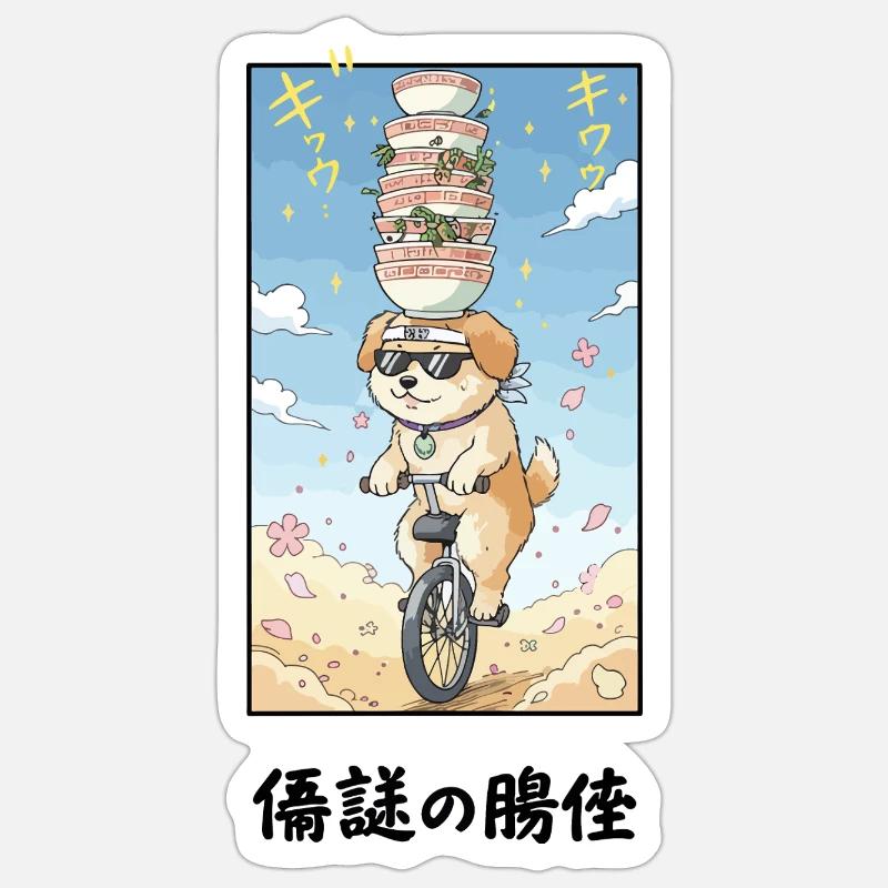 Noodle Stack Pup on Unicycle - Sticker size S (10 x 10 cm) - white matte