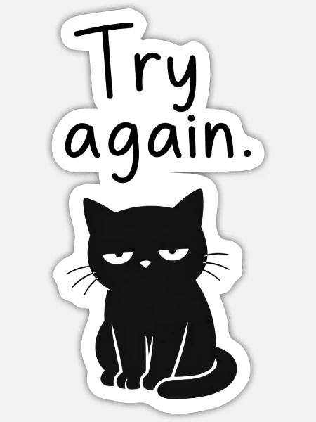 Genervte Katze – Try Again - Sticker Größe S (10 x 10 cm) - Mattweiß
