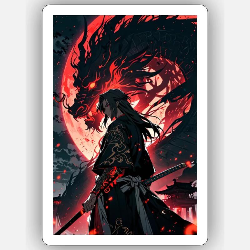 Samurai mit Drache - Sticker Größe S (10 x 10 cm) - Mattweiß