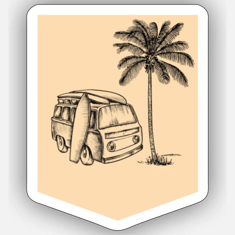 Surfing with Camper - Sticker Größe S (10 x 10 cm) - Mattweiß